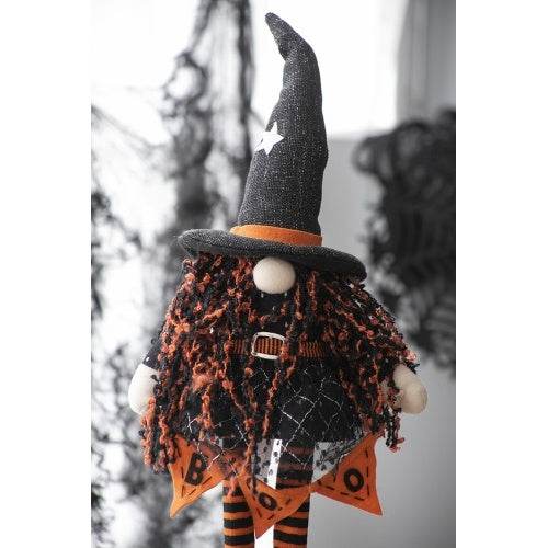 8.3x5x24 Fabric Standing Gnome W Orange Banner Spring Body, For Halloween Decor - Velora