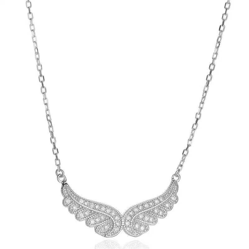 S925 Sterling Silver Cubic Zirconia Angel Wings Pendant Necklaces Women Sterling Silver 925 Clavicle Chain Necklaces Jewelry - Velora