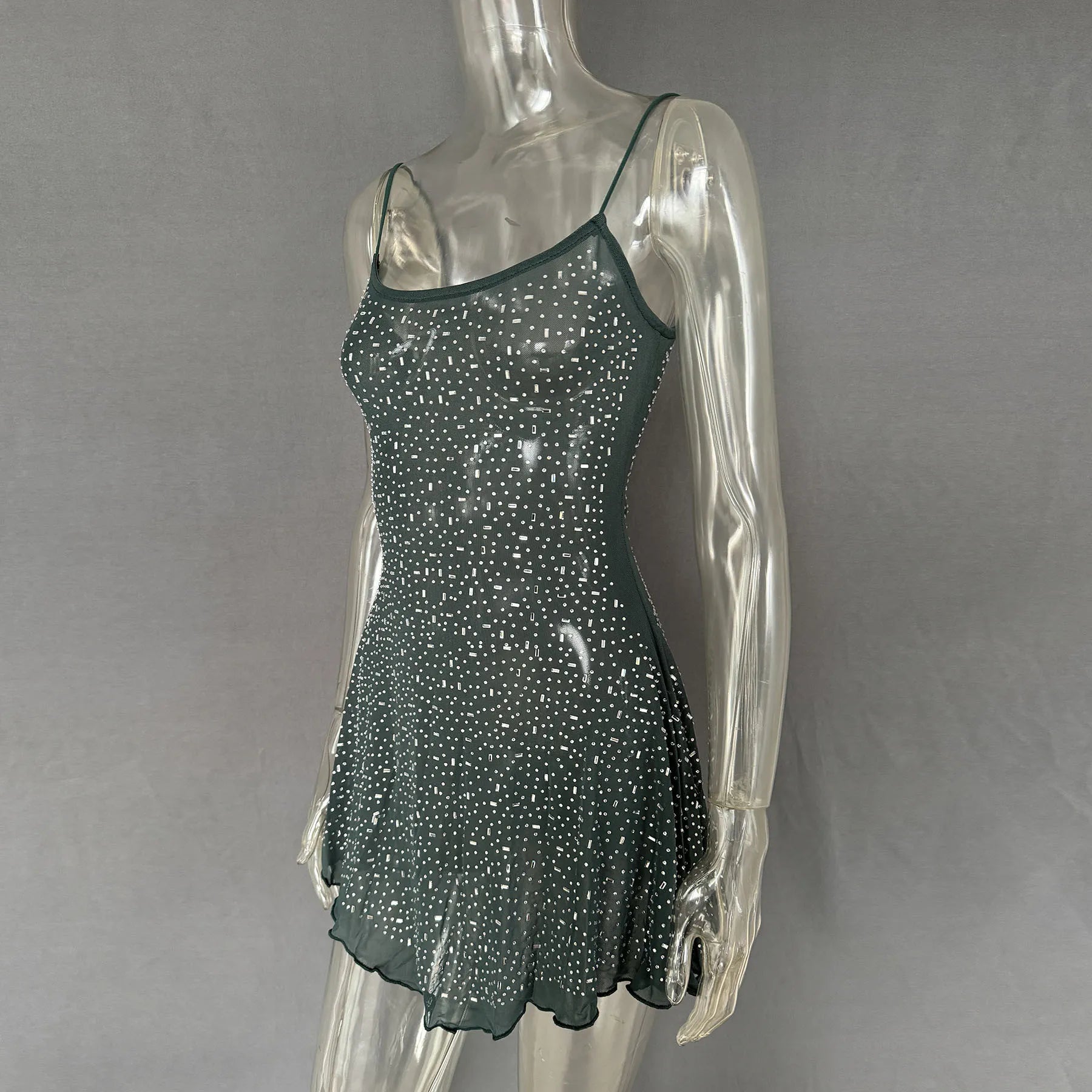 Rhinestone Decor Mini Cami Dress - Velora