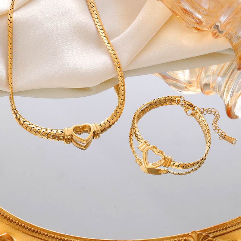 Personalized Love Chain Necklace Bracelet For Women Fashion Titanium Steel Non-fading Clavicle Chain Jewelry - Velora
