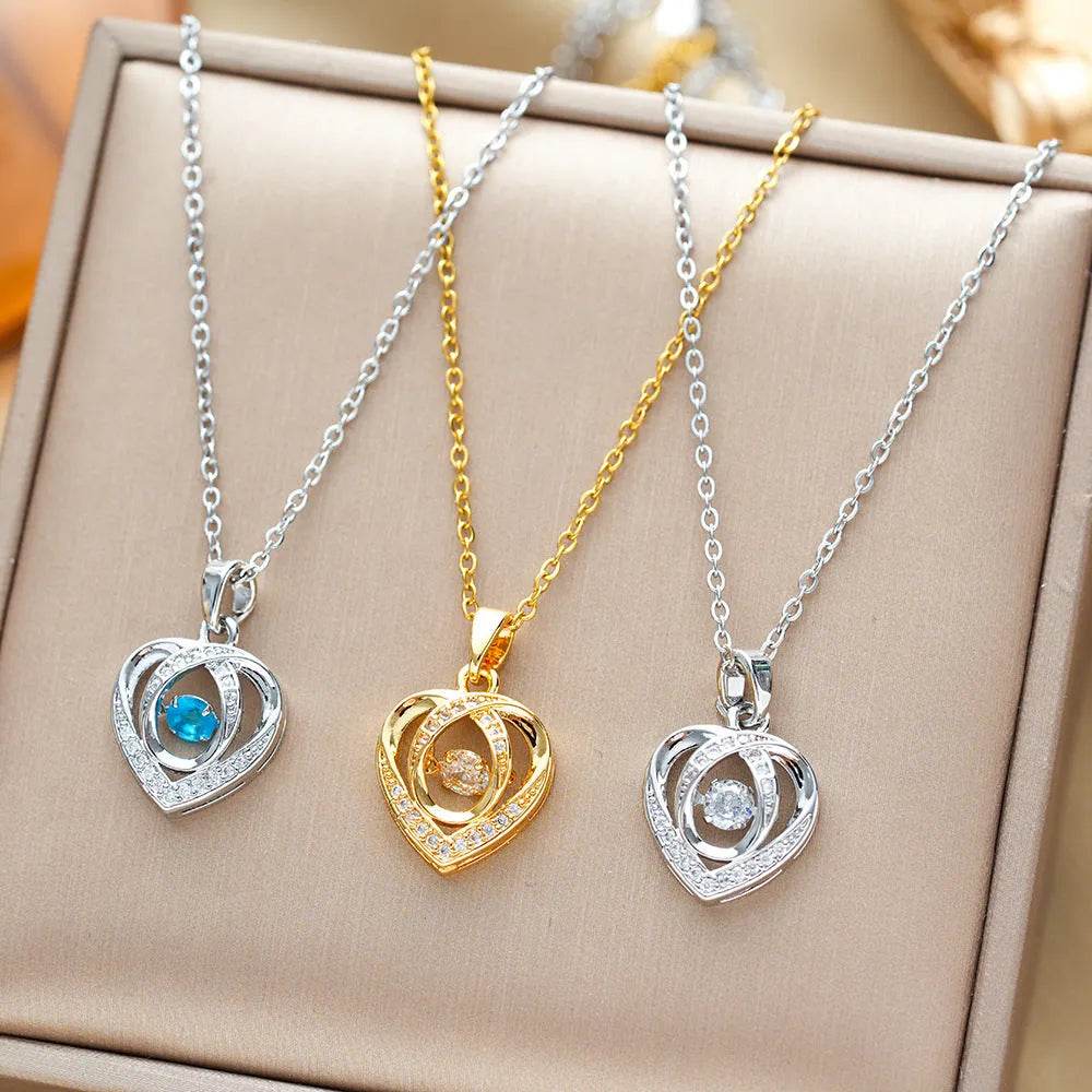 Fashion Dancing Love Necklace With Rhinestones Personality Creative Clavicle Chain Heart-shaped Necklace For Valentine's Day Gift - Velora