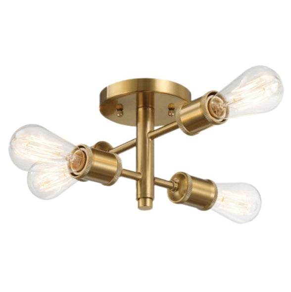 Ephemeral Four Lights Semi Flush Mount Retro Hallway Kitchen Bedroom Living Room Ceiling Pendant 11 W X 6.5 H - Velora