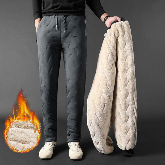 Men's Trousers Winter Velvet Thickening Loose Fleece Pants With Zip Pocket Large Size Windproof Warm Jogging Pants - Velora