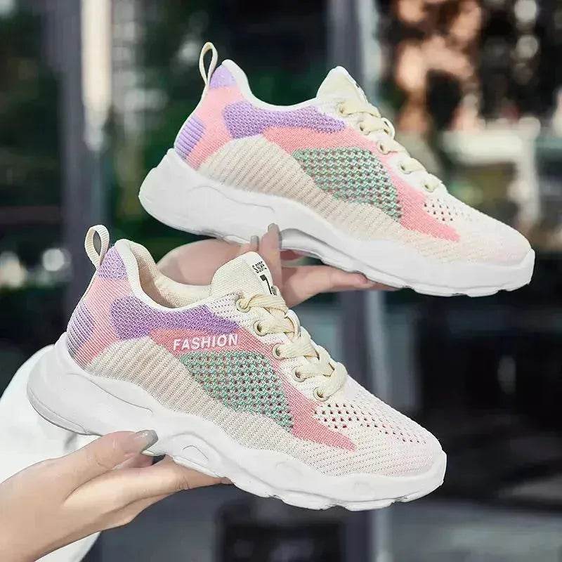 Casual Colorblock Lace-up Sneakers Girls Versatile Breathable Lightweight Walking Running Shoes - Velora