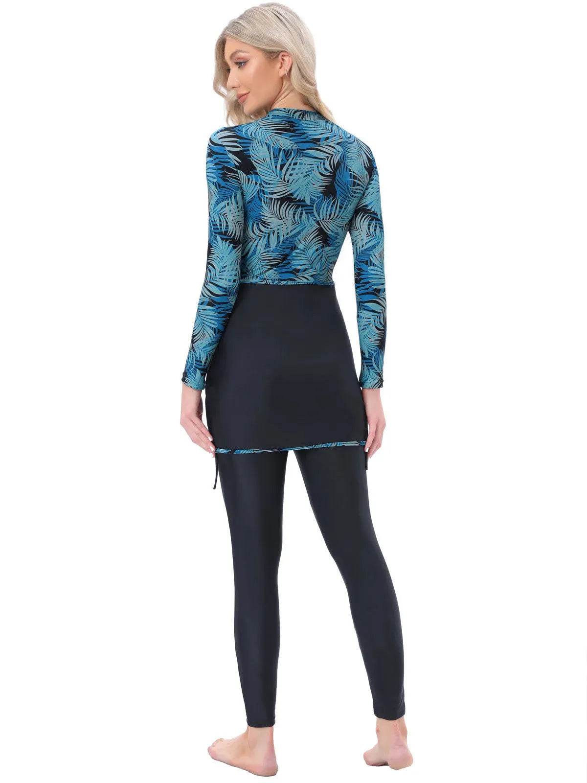 Long Sleeve Zipper ArabSwimsuit With Hat Chest Pad 3 Piece Conservative - Velora