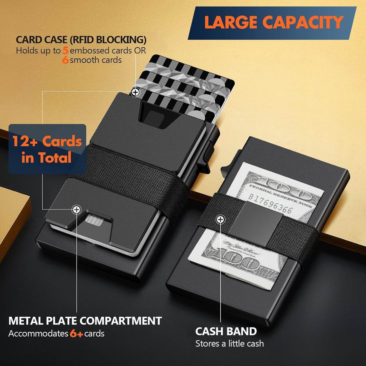 Men's Metal RFID Anti-magnetic Aluminum Alloy Elastic Band Wallet Card Holder - Velora