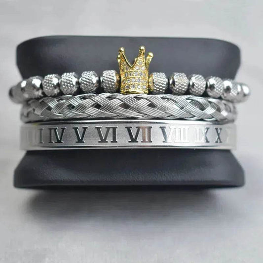 Crown Twist Woven Mesh With Diamond Digital Bracelet Set - Velora