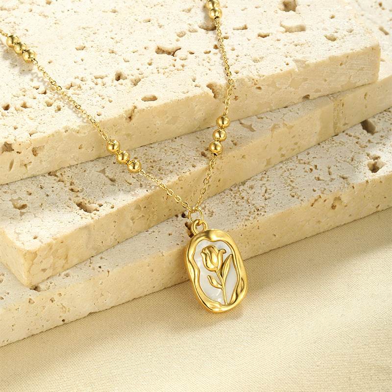 Simple Rose White Shell Pendant Necklace For Women - Velora