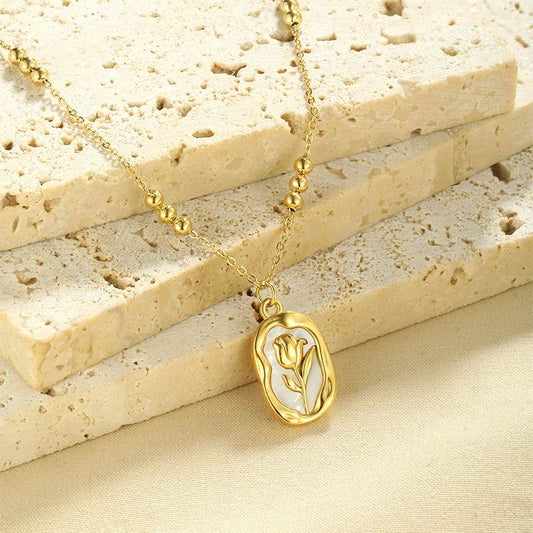 Simple Rose White Shell Pendant Necklace For Women - Velora