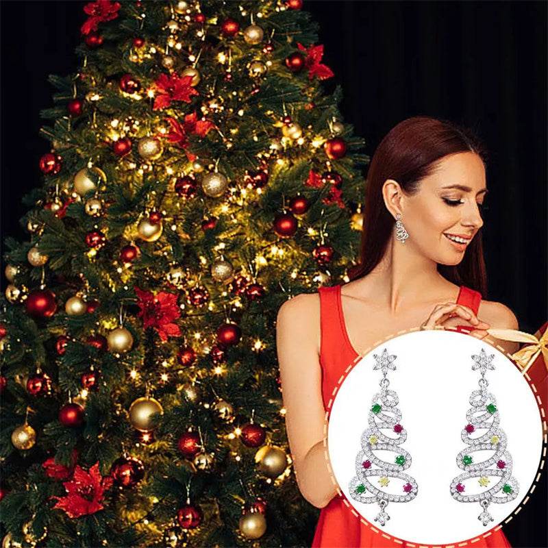 New Full Inlaid Colorful Zircon Christmas Tree Tassel Earrings Women's Fashion Personality Earrings Party Jewelry Christmas Gift - Velora