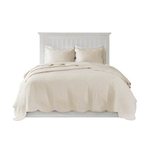 3 Piece Reversible Scalloped Edge Quilt Set Bedding Comforter set - Velora