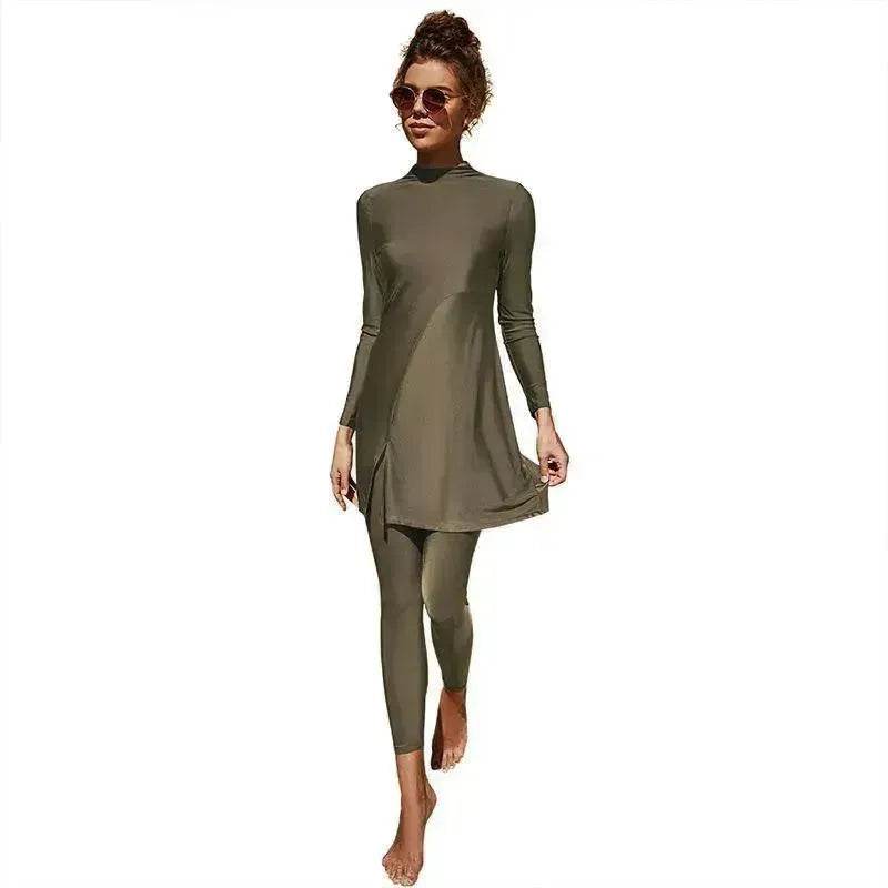 Pure Color Long-sleeved Trousers Fully Surrounded Conservative Beach Surfing Sunscreen ArabSwimsuit - Velora