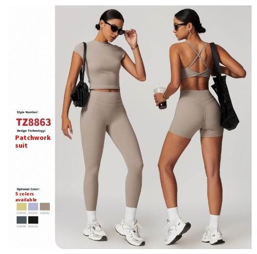 2pcs Nude feel short sleeve Workout Clothes for women Yoga Gym Clothes set - Velora