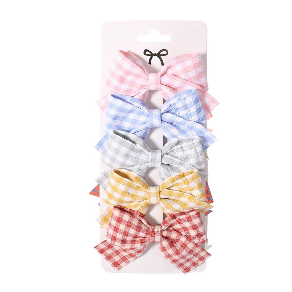 Fabric Plaid Bow Barrettes Floral Plaid A Pair Of Hairclips - Velora
