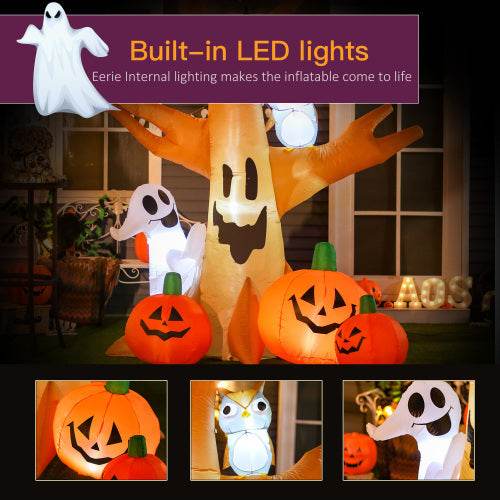 HOMCOM 7.5 Tall Lighted Halloween Inflatables Outdoor Decorations Haunted Tree With Owl, Ghost, Pumpkins, Blow Up LED Yard Decor For Garden, Lawn, Party, Holiday, Waterproof - Velora