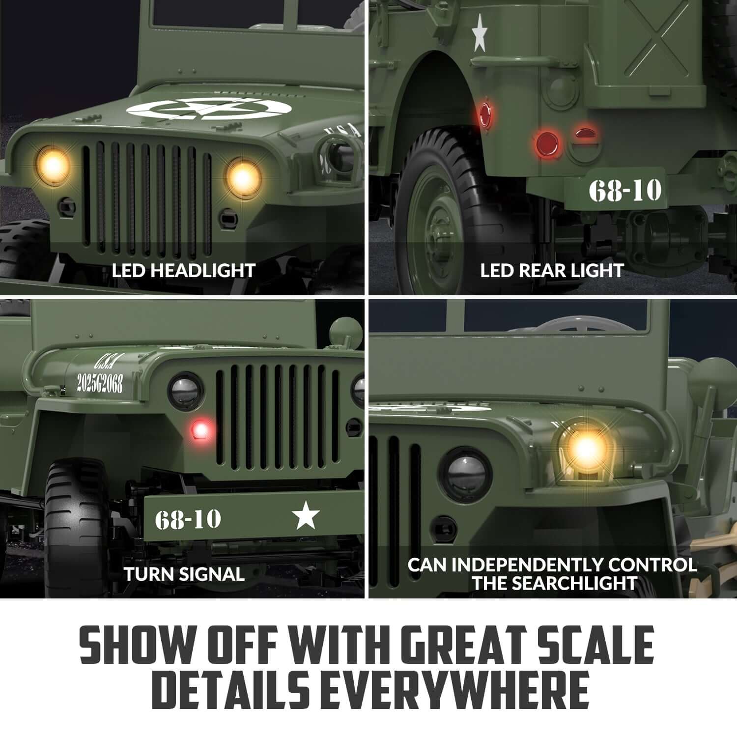 1:10 RACENT RC Crawler, 2.4G Willys Jeep, LED Lights, Upgradable Off-Road Car - Velora Luxury Fashion