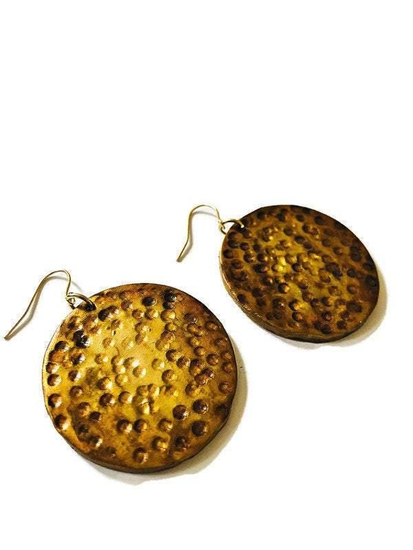 1.5" Handmade Clay Gold Disc Earrings - Velora Luxury Fashion