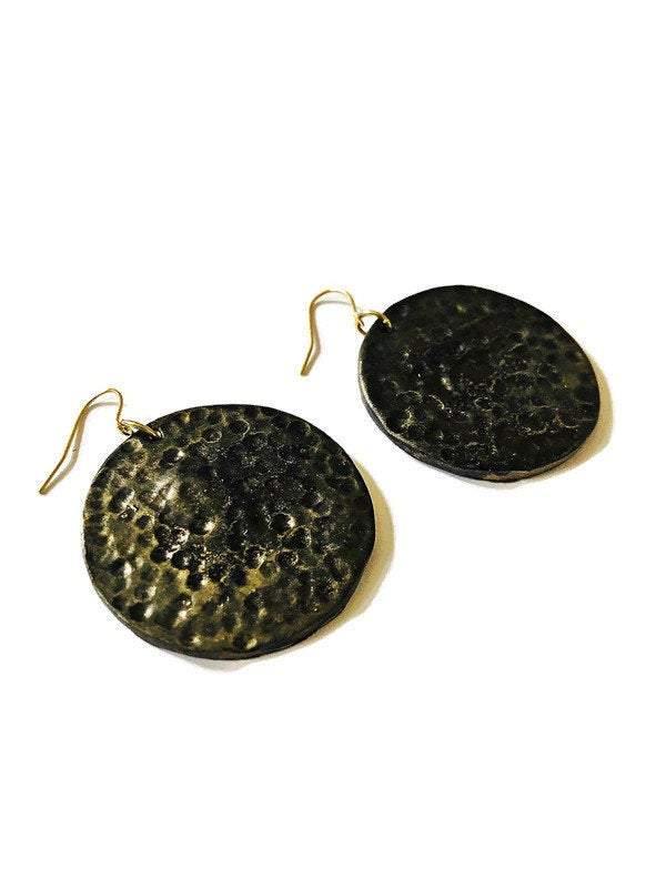 1.5" Handmade Clay Gold Disc Earrings - Velora Luxury Fashion
