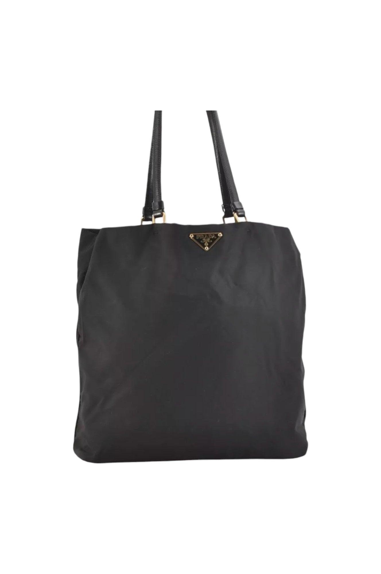 PRADA Vintage Nylon Tessuto Leather Shoulder Bag Purse Black 9107K - Velora