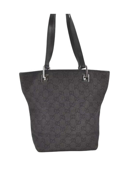 GUCCI Vintage Shoulder Tote Bag GG Canvas Leather 31244 Black 7900K - Velora