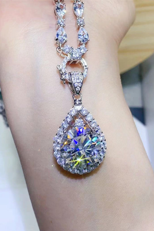 10 Carat Moissanite Teardrop Pendant Platinum-Plated Necklace - Velora Luxury Fashion