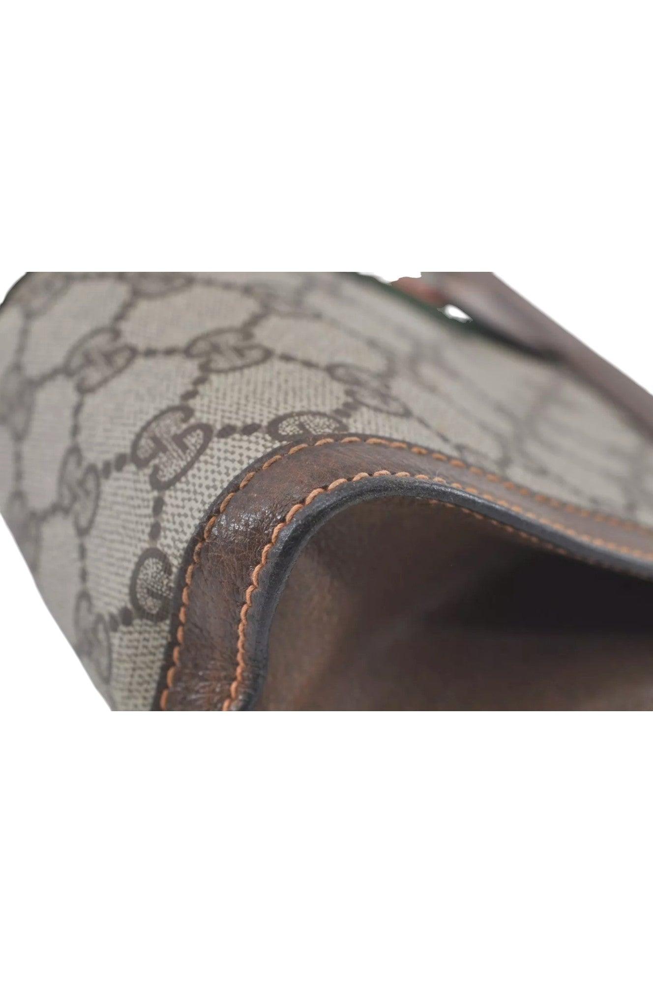 GUCCI Web Sherry Line Clutch Hand Bag Purse GG PVC Leather Brown 8044K - Velora