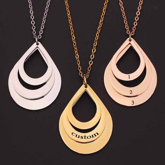 Customized 3 Water Droplet Engraving Name Stainless Steel Jewelry Pendant Necklaces For Women Personalized Gift - Velora