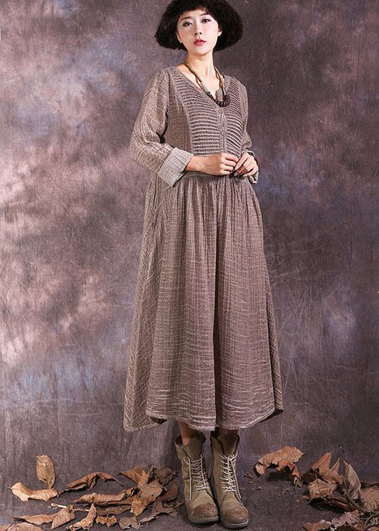Women's Maxi Dress Green Cotton Long Sleeve V-Neck - Velora