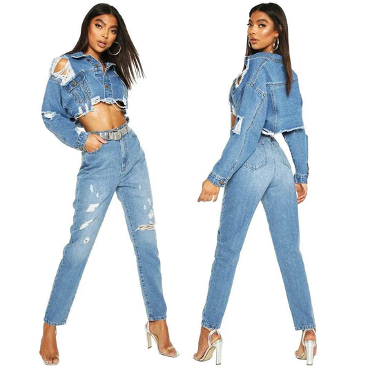 Y2K Fashion Women Street Denim Jeans Cropped Jacket - Velora