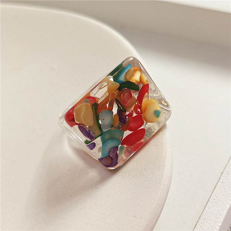 New Transparent Resin Ring Fruit Square Ring Acrylic Ring - Velora