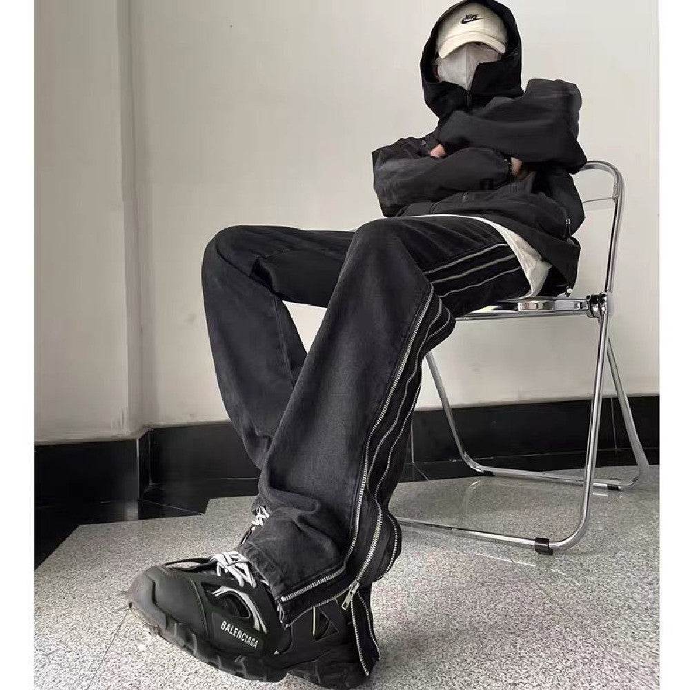 American Zippered Denim Straight Trousers For Men Jeans - Velora