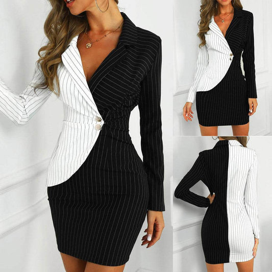 Fashion Suit Women Blazer Dress Turn Down Neck Long Sleeve - Velora