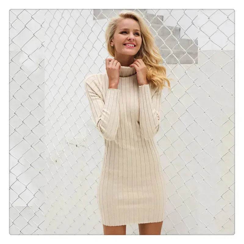 Knitted Mini Slim fit Wool Turtleneck Bodycon Sweater dress - Velora