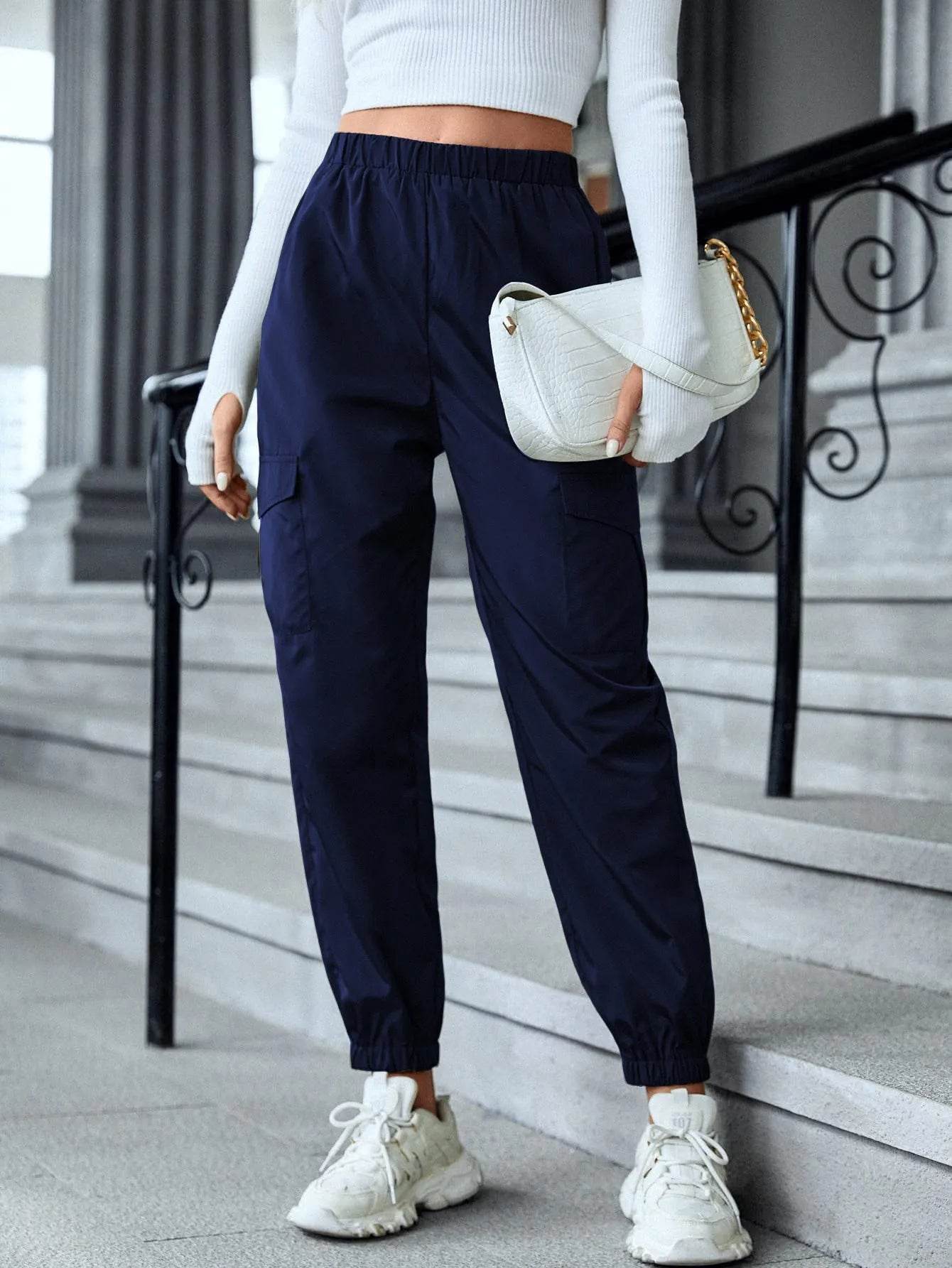 New Cargo Pants Fashion Casual Multi-pocket Elastic Waist Pencil Pants For Women - Velora