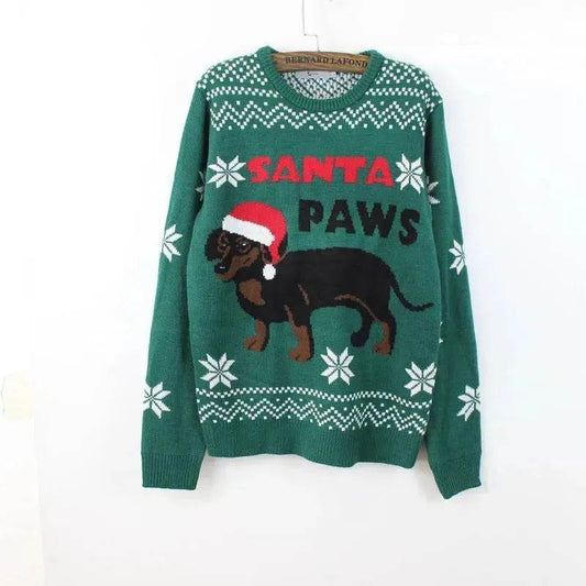 Green christmas Santa Paws Couple Pullover sweater - Velora
