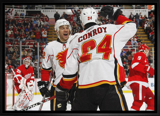 Jarome Iginla and Craig Conroy 20x29 Framed Canvas Flames Celebration-H Frameworth Sports Marketing