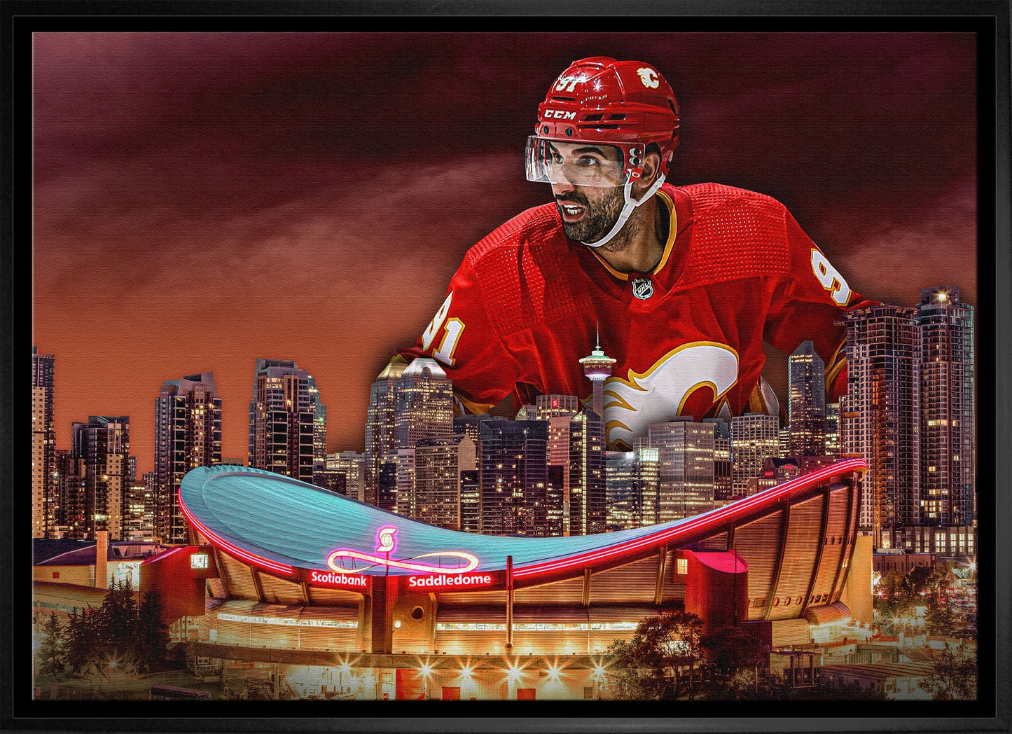 Nazem Kadri 20x29 Framed Canvas Flames Skyline-H Frameworth Sports Marketing