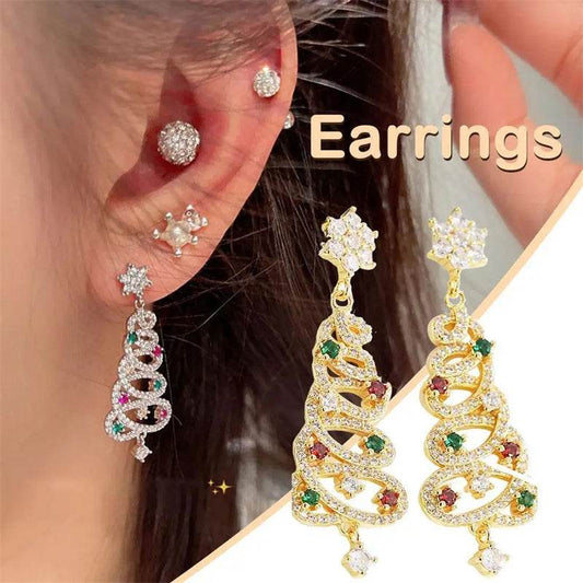 New Full Inlaid Colorful Zircon Christmas Tree Tassel Earrings Women's Fashion Personality Earrings Party Jewelry Christmas Gift - Velora