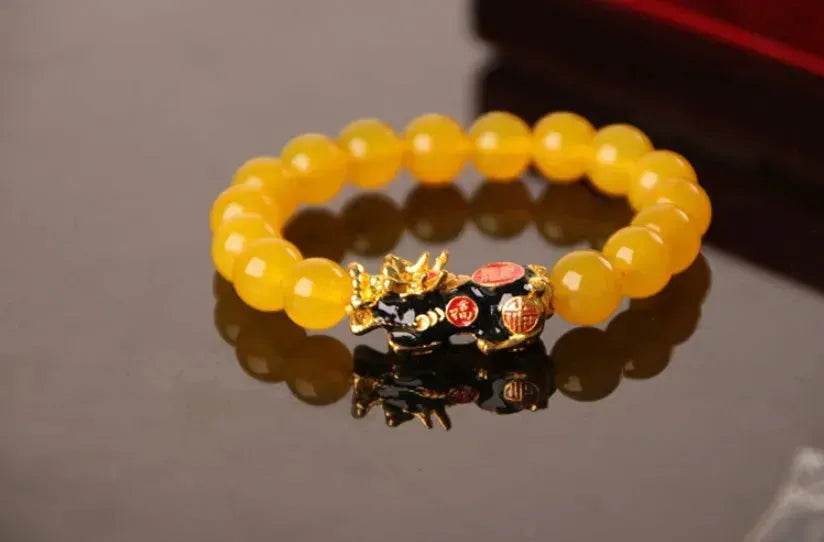 3D Gold Plated PiXiu Crystal Beaded Bracelet - Velora
