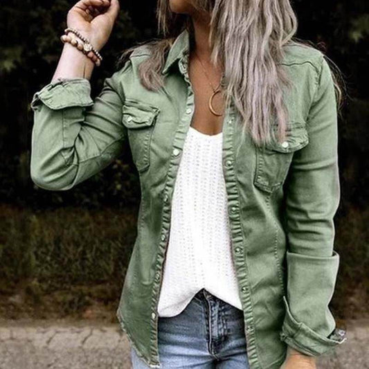 Fitted Denim Jacket Mid Length European American Style - Velora