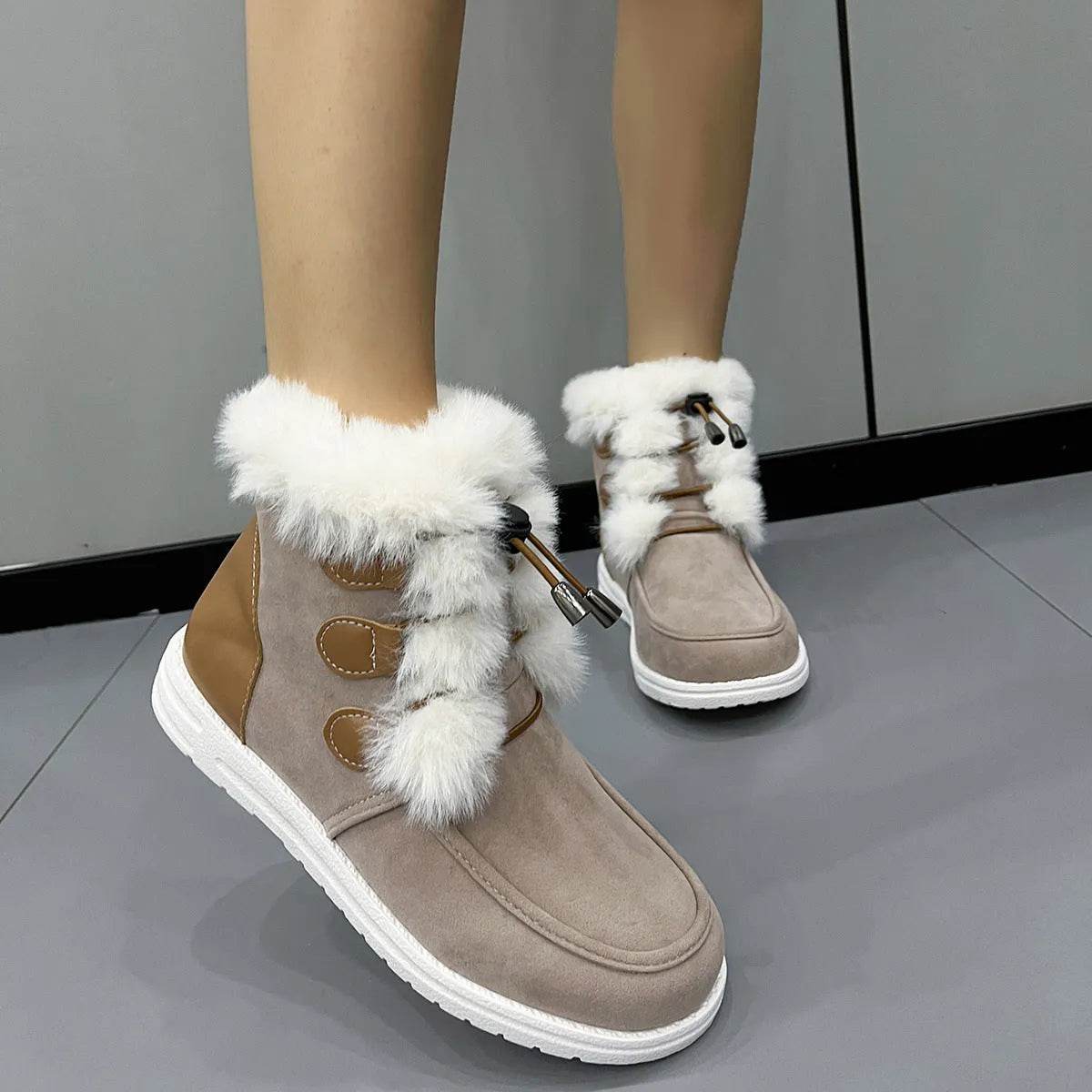 Fashion Suede Fleece Snow Boots Winter Warm Plush Round Toe Cotton Shoes Versatile Simple Short Boot For Women - Velora