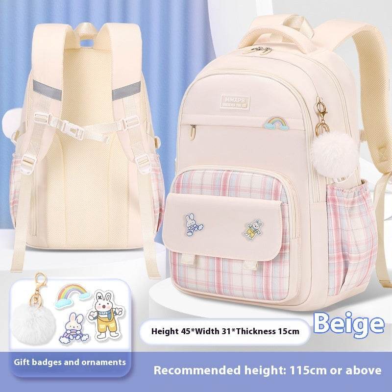 Primary School Student Schoolbag Girls' Plaid Backpack - Velora