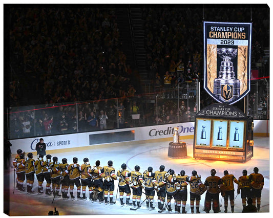 Vegas Golden Knights 16x20 Canvas Banner Raising Line-up-H Frameworth Sports Marketing