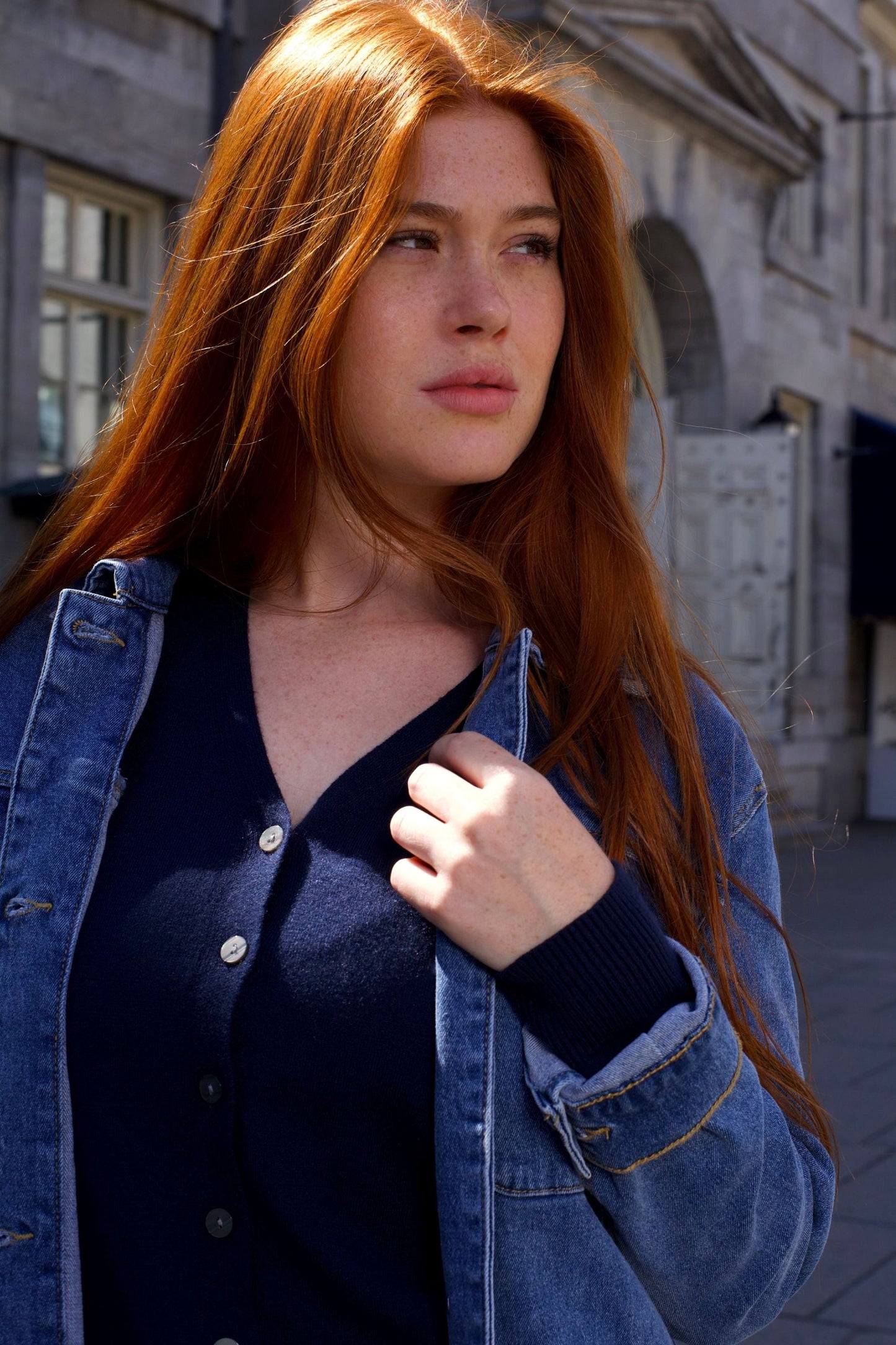 Sabrina Women's Belted Jean Jacquard Jacket With Pockets - Velora Luxury Fashion