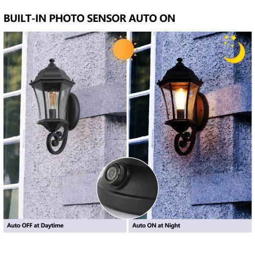 Outdoor Waterproof Glass Retro Wall Light Support Many Types Of Bulbs -2 Packs With Light Sensing - Velora