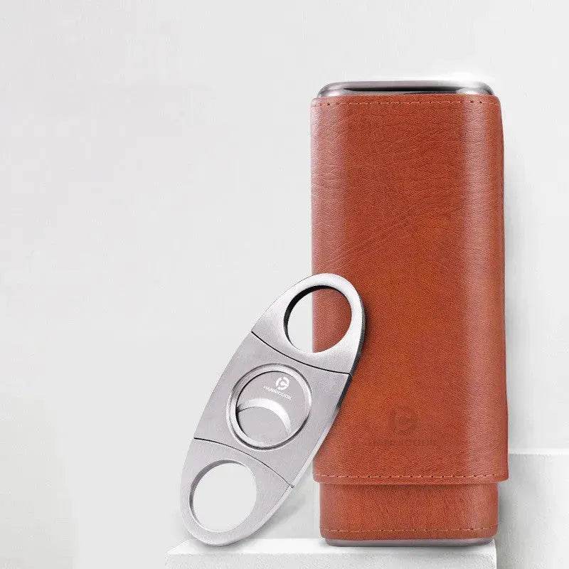 Humidifying and Moisturizing Leather Cigar Case and Cigar Cutter set - Velora
