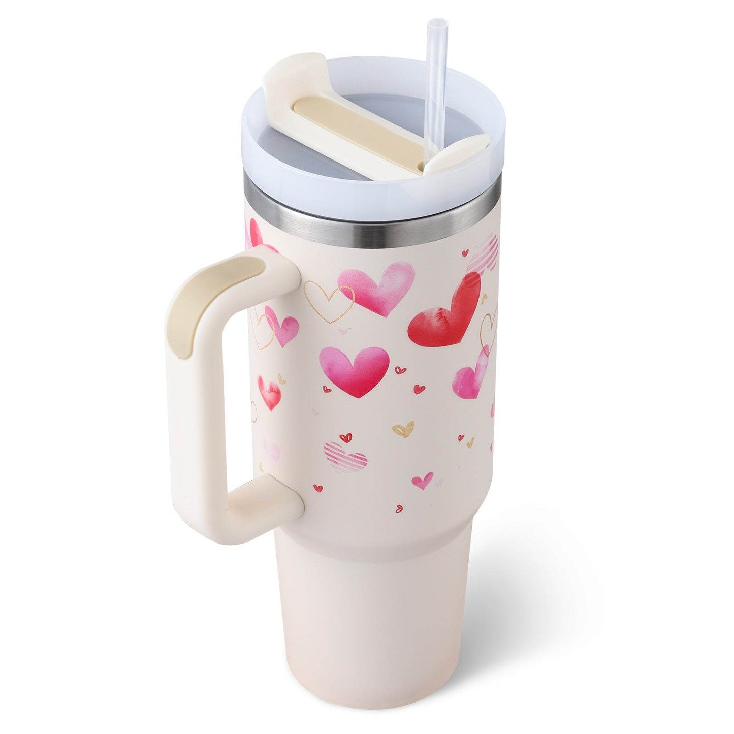 40 Oz Tumbler With Handle Straw Insulated, Stainless Steel Spill Proof Vacuum Coffee Cup Tumbler With Lid Tapered Mug Gifts For Valentine Lover Suitable For Car Gym Office Travel - Velora