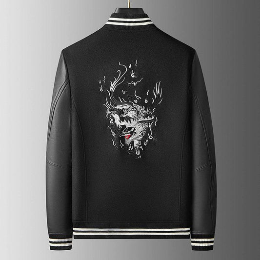 Men's Fashion Casual Wool Sheepskin Stitching Leather Coat - Velora