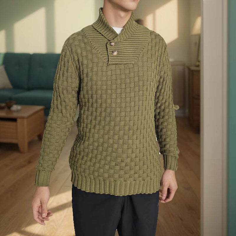 Men's Slim Turtleneck Sweater With Button Design Fashion Casual Solid Color Pullover Top Clothing - Velora