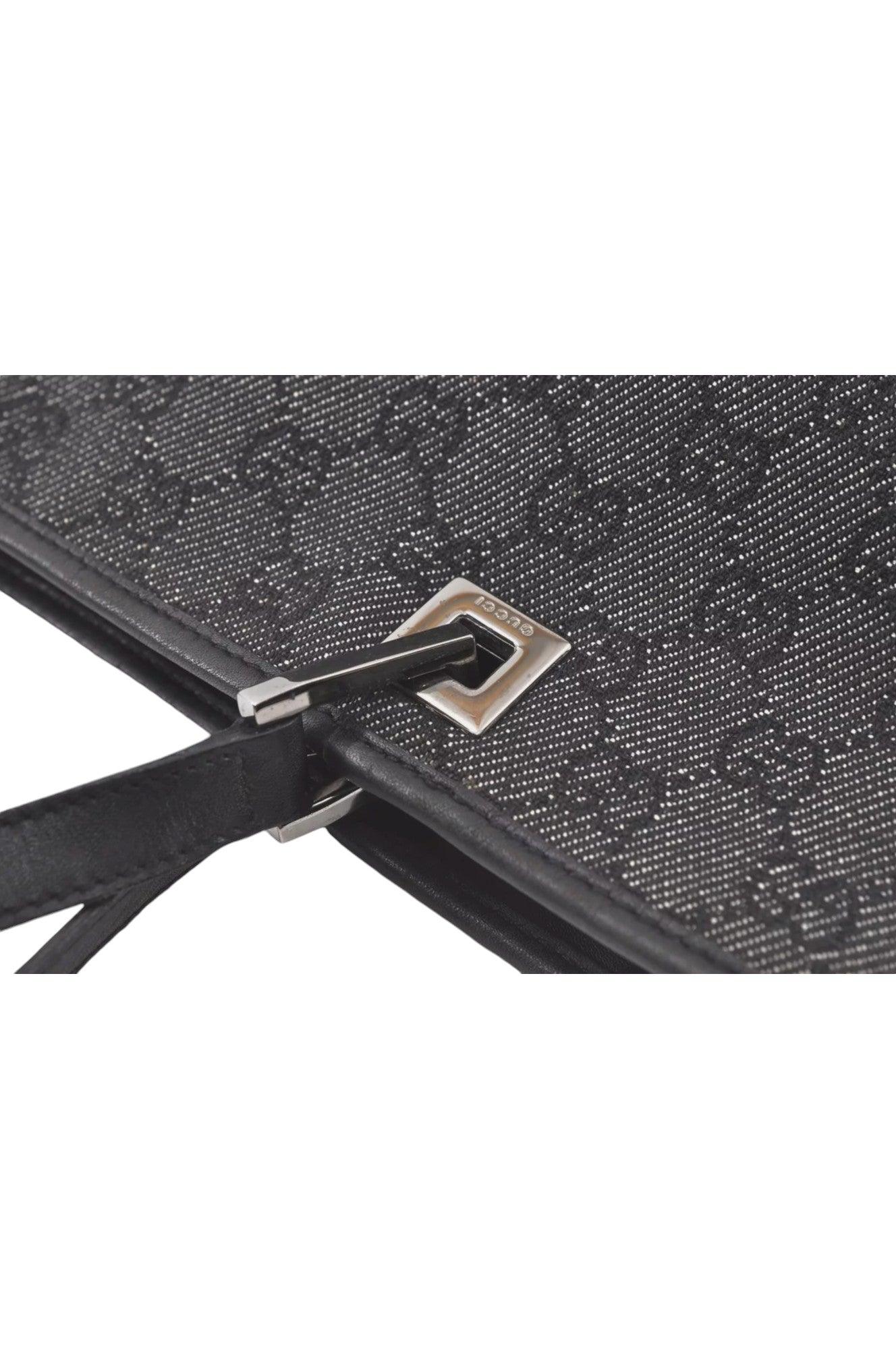 GUCCI Vintage Shoulder Tote Bag GG Canvas Leather 31244 Black 7900K - Velora